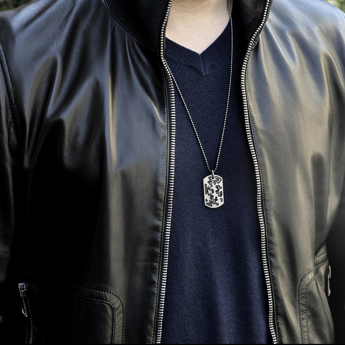 Camouflage Dog Tag Necklace in Sterling Silver