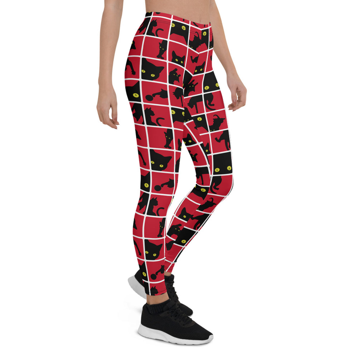 Black Cat on Red Leggings