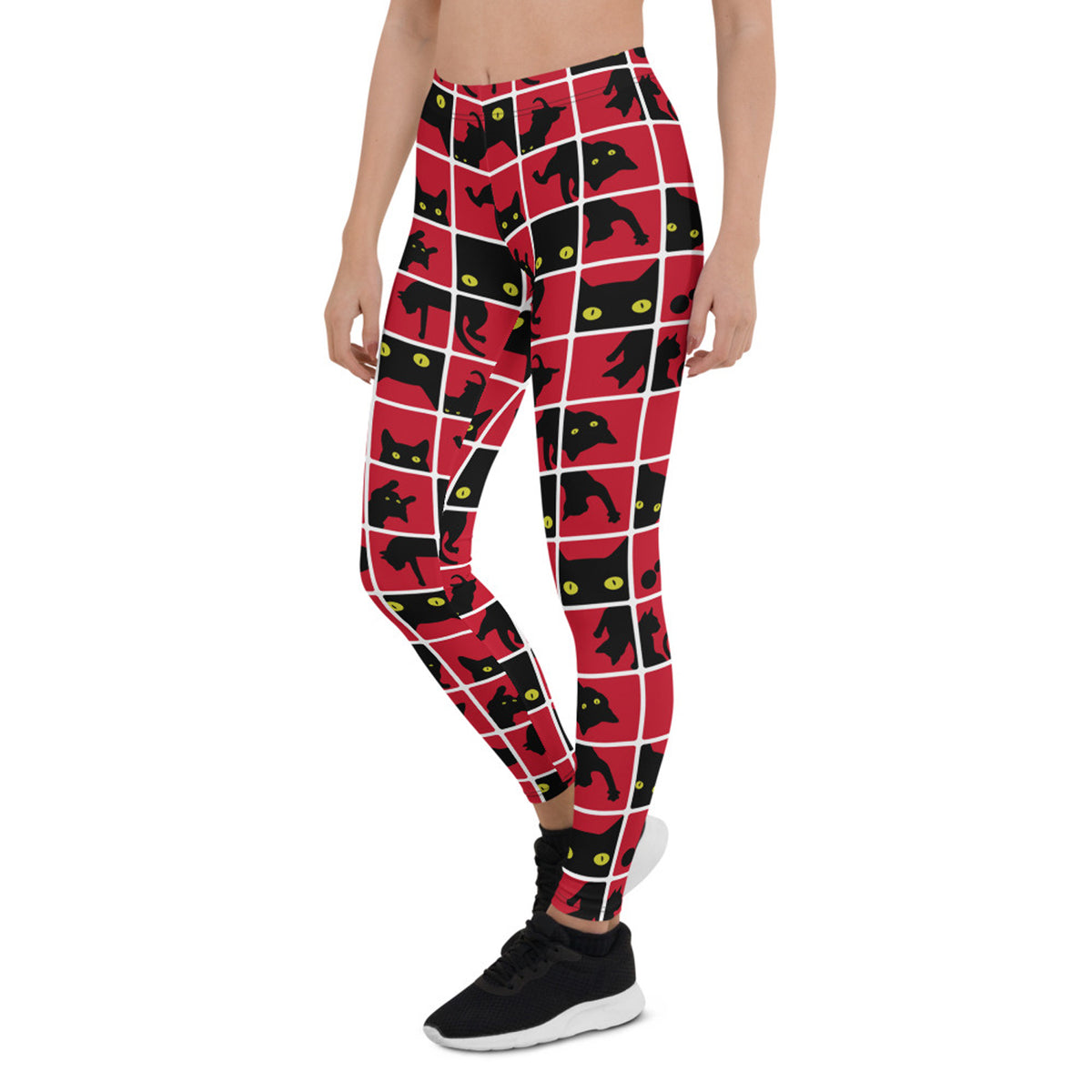 Black Cat on Red Leggings